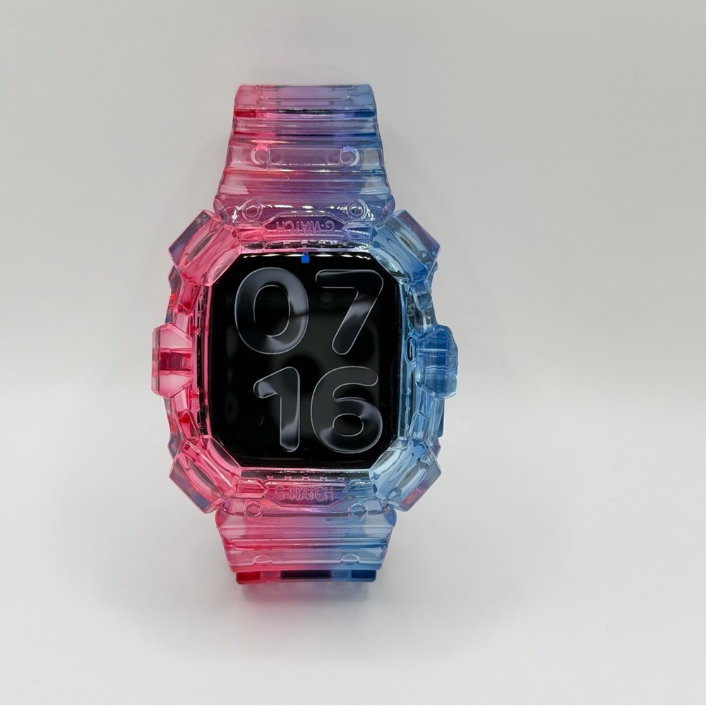G-Shock Style Translucent Pink and Blue Smartwatch Case